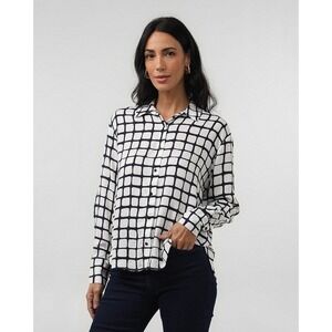 LOFT Womens Black White Grid Print Long Sleeve Button Up Shirt Top Size S